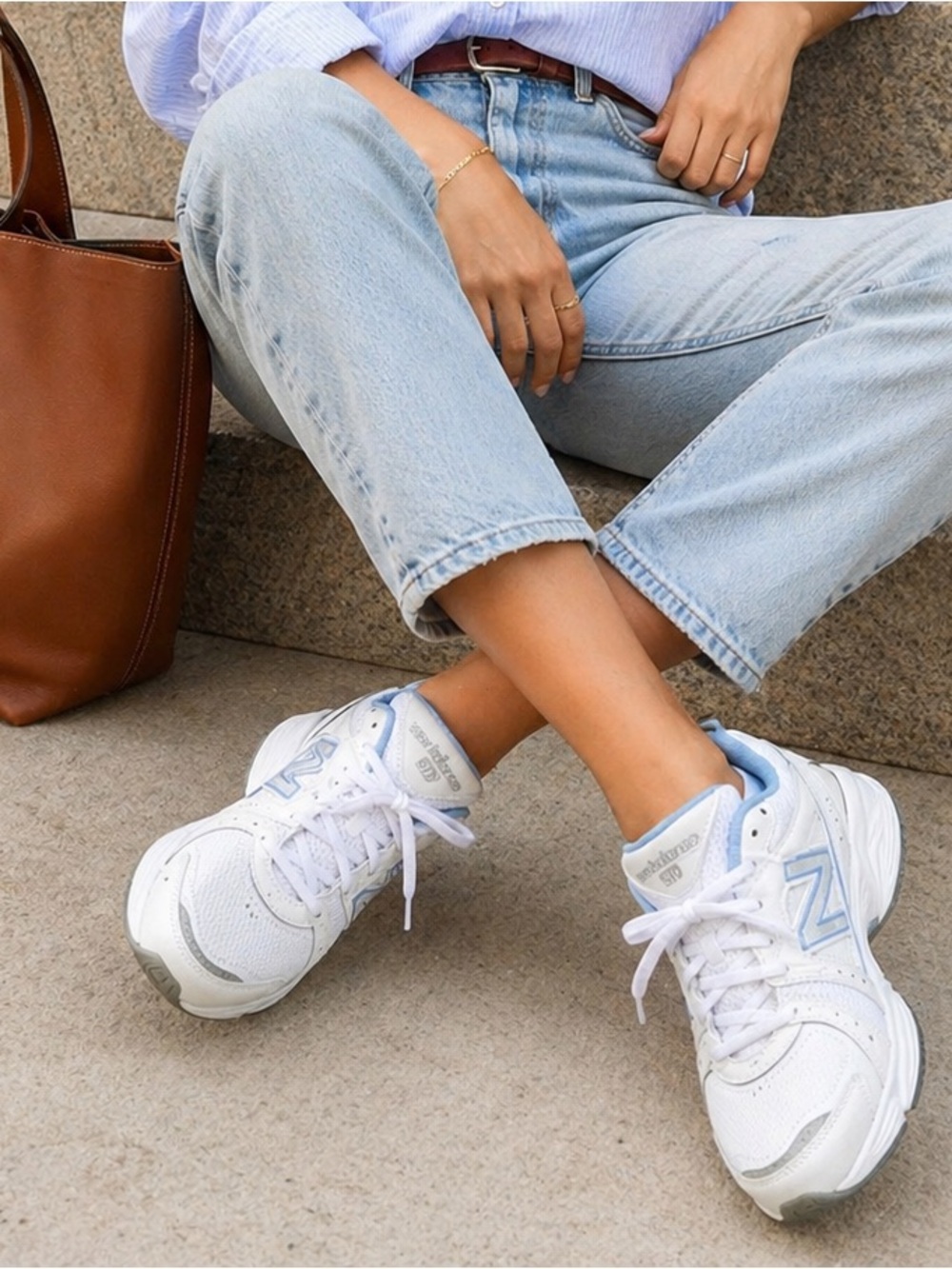 New Balance 519 White Blue Dad Sneakers | Retro Trainer | 9.5